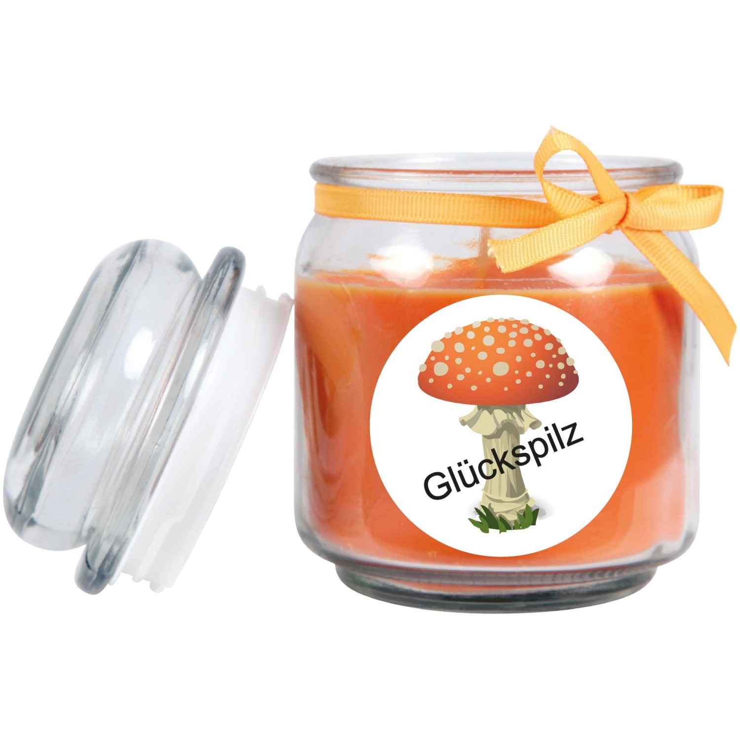 HS Candle Duftkerze Viel Glück im Glas mit Orange Honigmelone Duft.