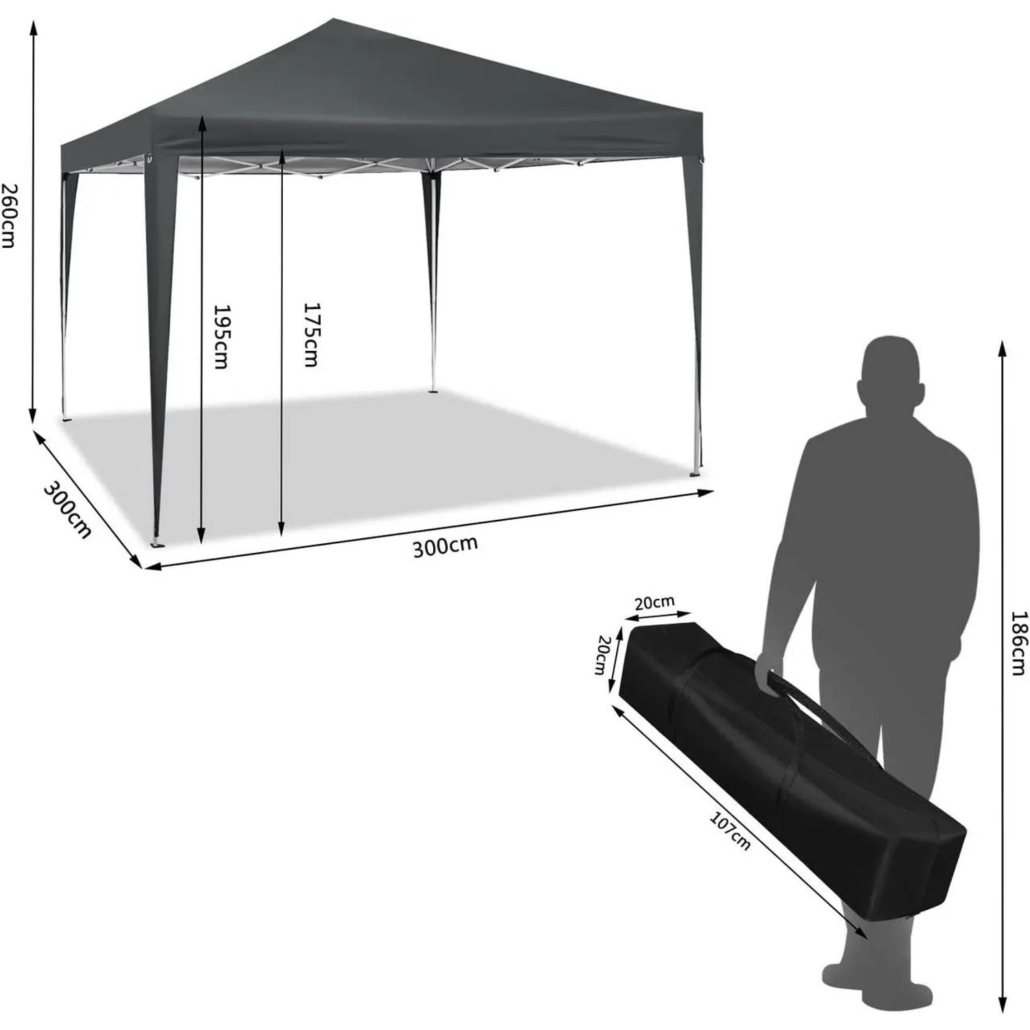 WOLTU Pavillon Pop-Up Wasserdichter Sonnenschutz 3 x 3 m Anthrazit_3