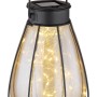Schwarze Globo Solarleuchte aus Metall, 30 cm, mit amberfarbenem Glas und LED-Lichterkette.