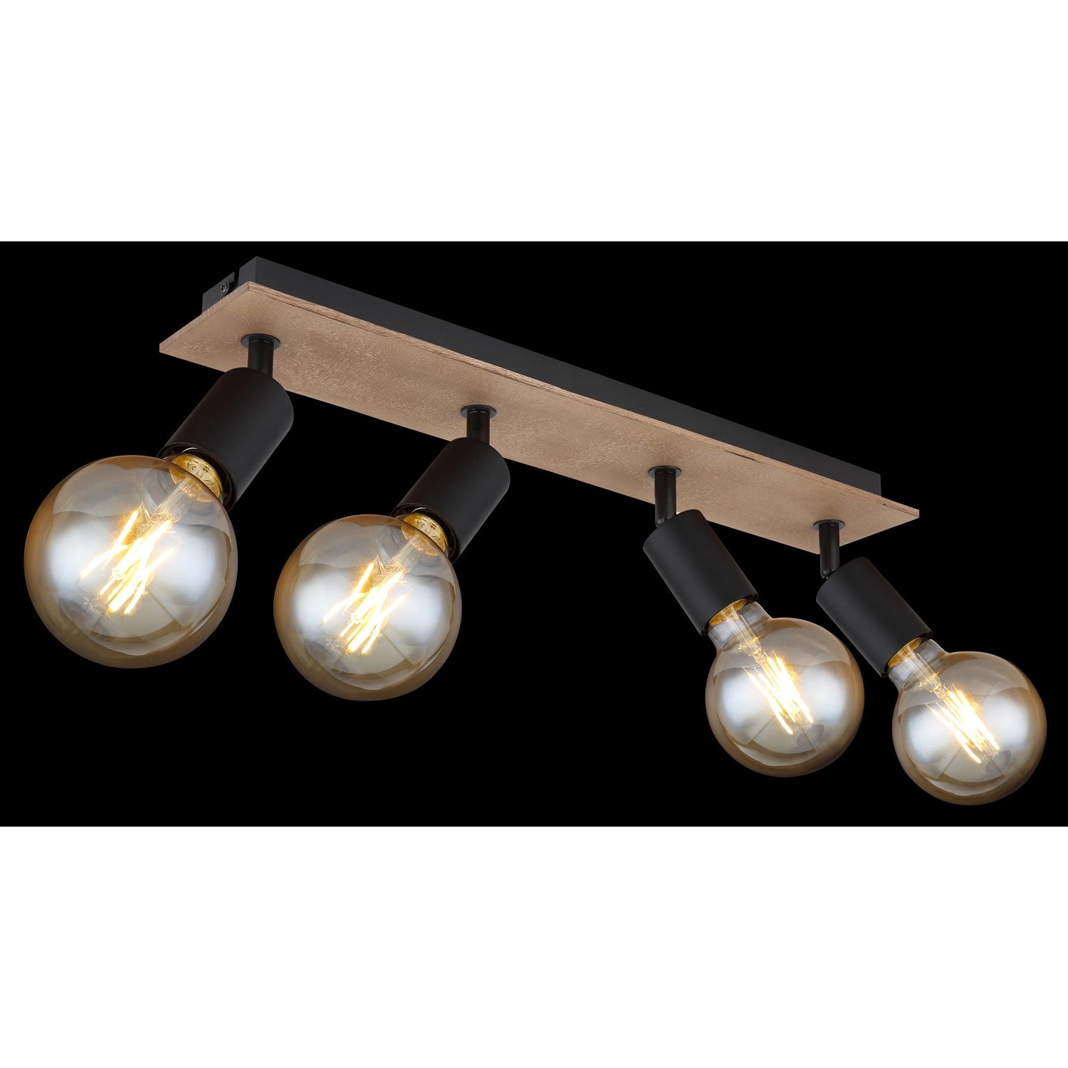 Globo Deckenstrahler Martha, 4-flammig, Holz/Schwarz, für E27 Leuchtmittel (nicht enthalten).