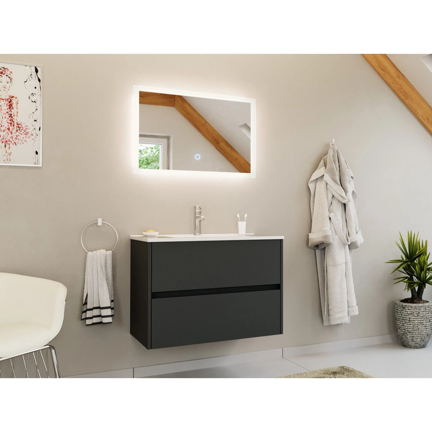 Posseik Badmöbelset Limes 80 cm Grafit Led Spiegel