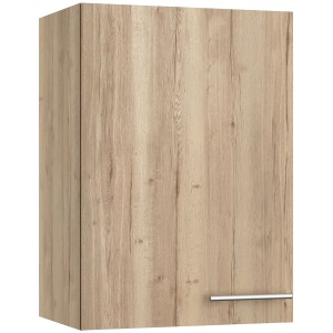 Optifit Oberschrank Erik290 in Wildeiche, 50 cm breit. Küchen-Hängeschrank mit Tür und Edelstahlgriff.