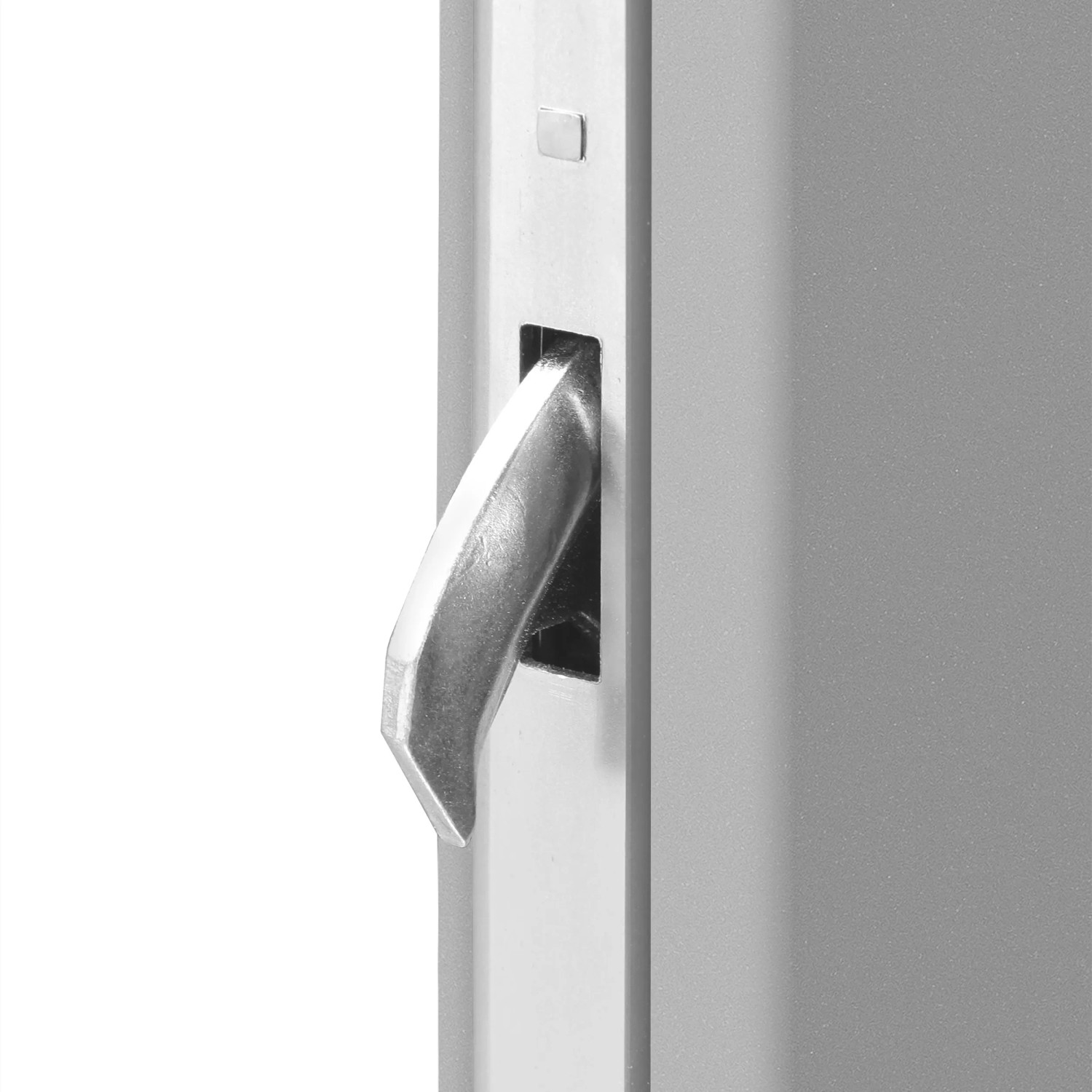 Detailaufnahme: Graue Sicherheits-Haustür ThermoSpace Prime Palermo RC2 mit silbernem Türgriff.
