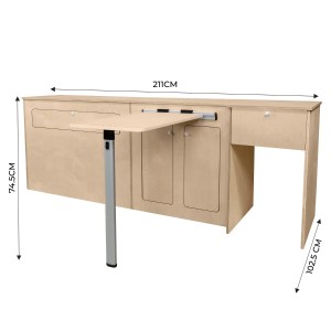 Monstershop Küchenzeile für Wohnmobil, Birke Natur mit Klapptisch und Staufächern.
