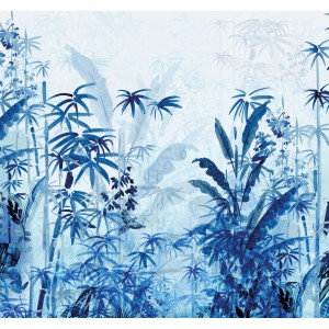 Komar Vlies Fototapete Blue Jungle, 300x280cm, mit blauem Dschungelmotiv.