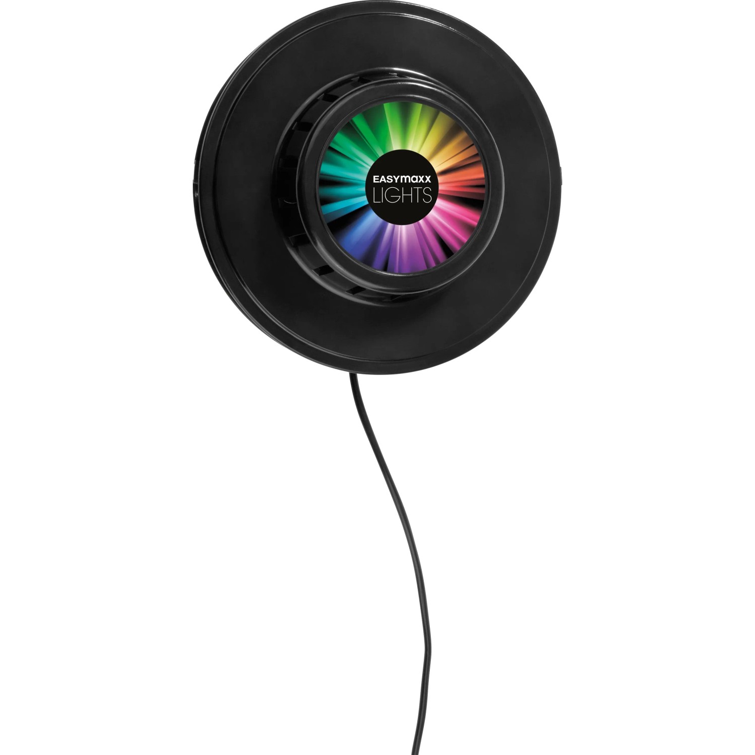 Easymaxx LED-Lichtrad Galaxy Wandlampe mit Farbwechsel und USB-Kabel.