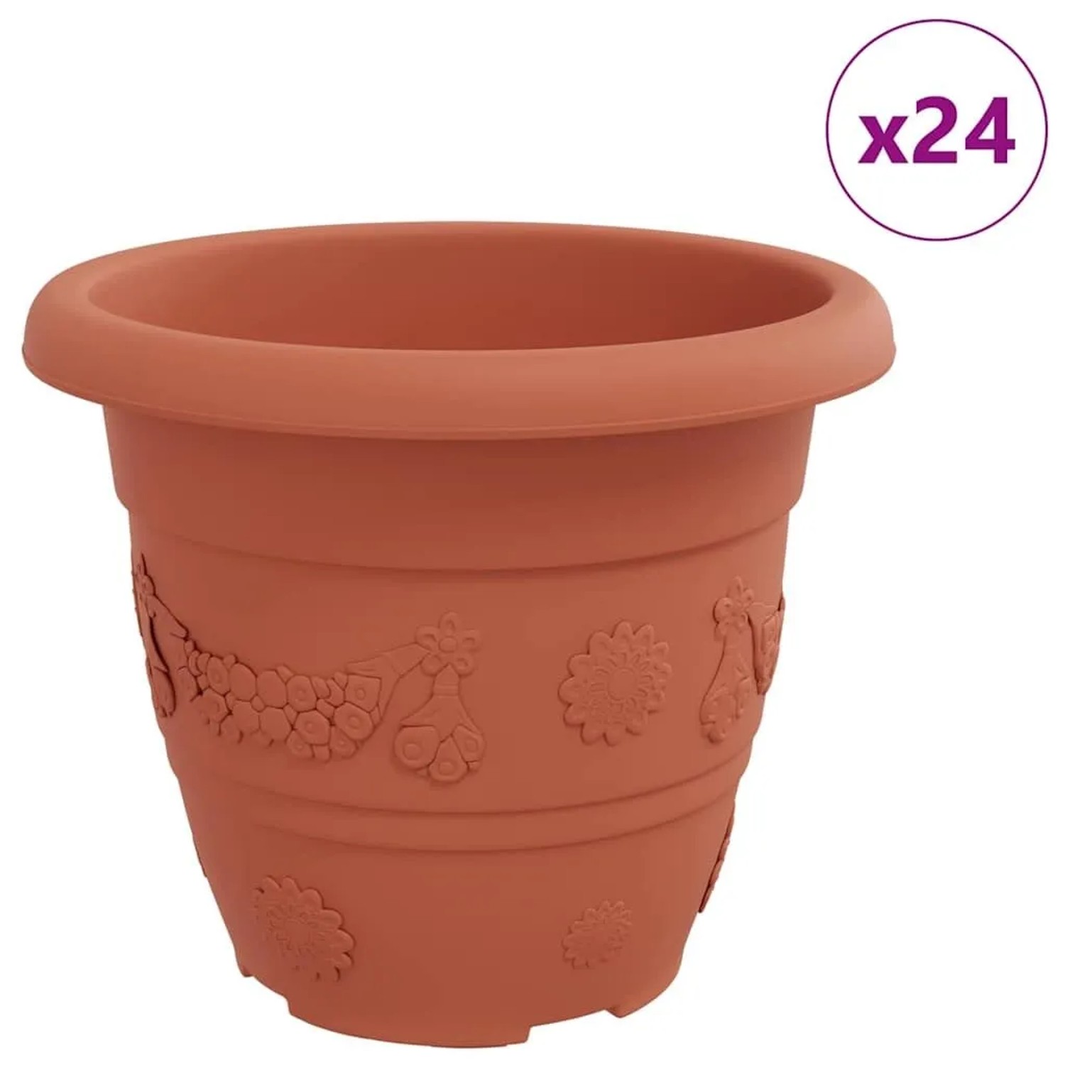 vidaXL Runder Blumentopf 24 Stk Ziegelrot Ø 26 x 21,5 cm Kunststoff 42020290