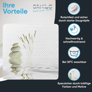 SANILO Badematte Balance mit Stein-Motiv, rutschfest und waschbar für sicheren Halt in der Badewanne.