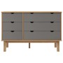 vidaXL Schubladenschrank OTTA, braun/grau, 113,5x39,5x73 cm, Massivholz Kommode mit 6 Schubladen.