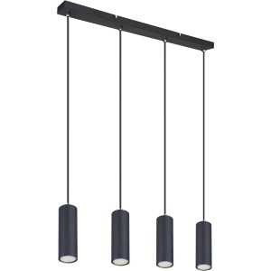 Schwarze, 4-flammige Globo Pendelleuchte Robby mit zylindrischen Lampenschirmen.