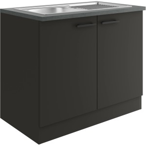 OPTIFIT Madrid420 Spülenunterschrank, 100 cm, Anthrazit matt, mit Spüle und Arbeitsplatte.