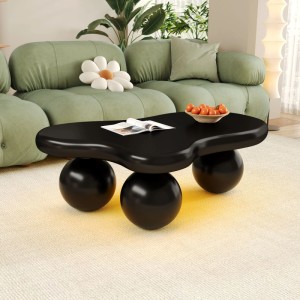okwish Couchtisch Cloud Style mit LED-Beleuchtung Rundbein-Design Schwarz