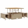 Beiges 13-teiliges vidaXL Garten-Sofa-Set aus Polyrattan mit Tisch und Hockern.
