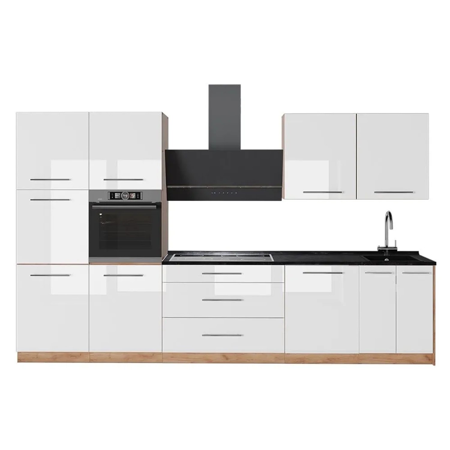 Vicco Küchenzeile Fame-Line Weiß Hochglanz/Goldkraft Eiche 340 x 207 AP Anthrazit Art Nr 64608