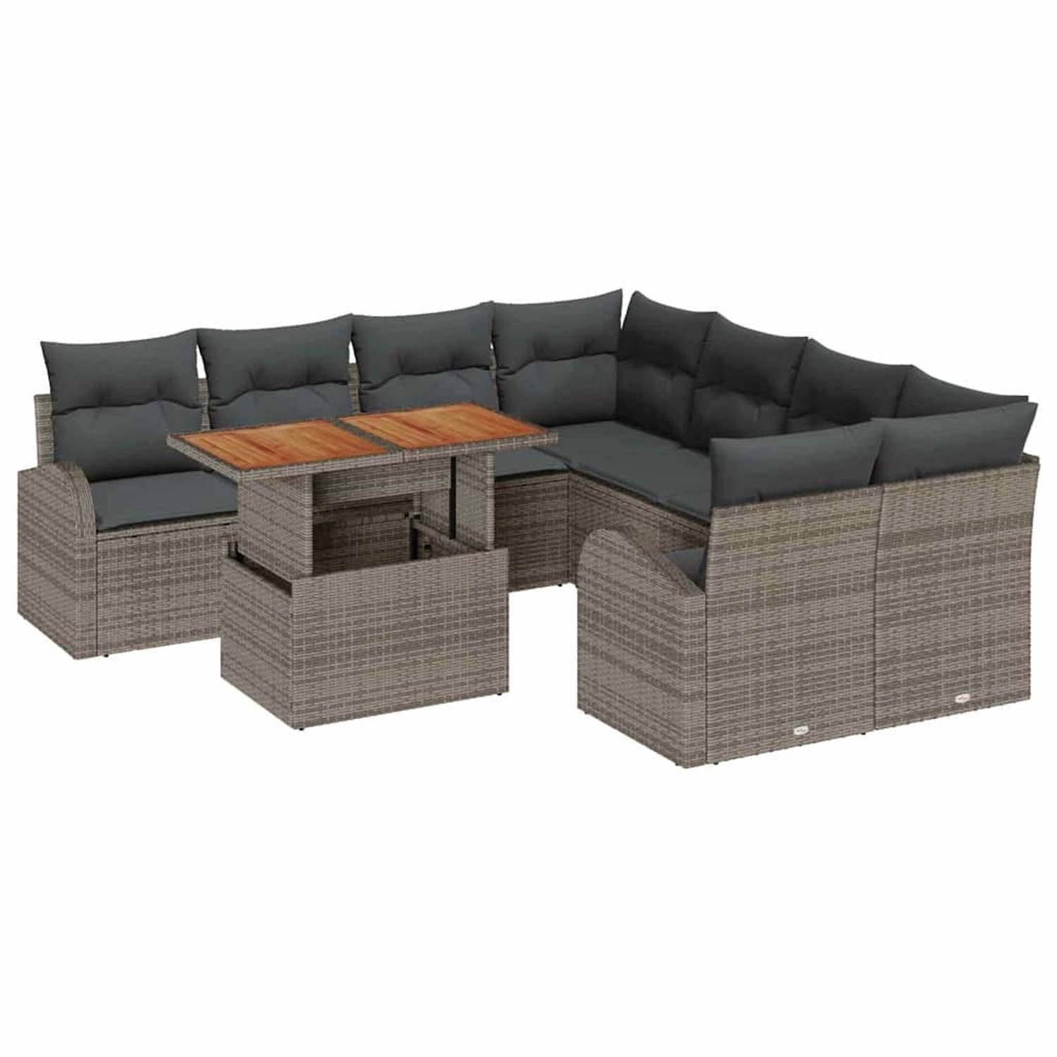 vidaXL Garten-Sofa-Set mit Speicher 9-Tlg Grau Poly Rattan 3358302 günstig online kaufen