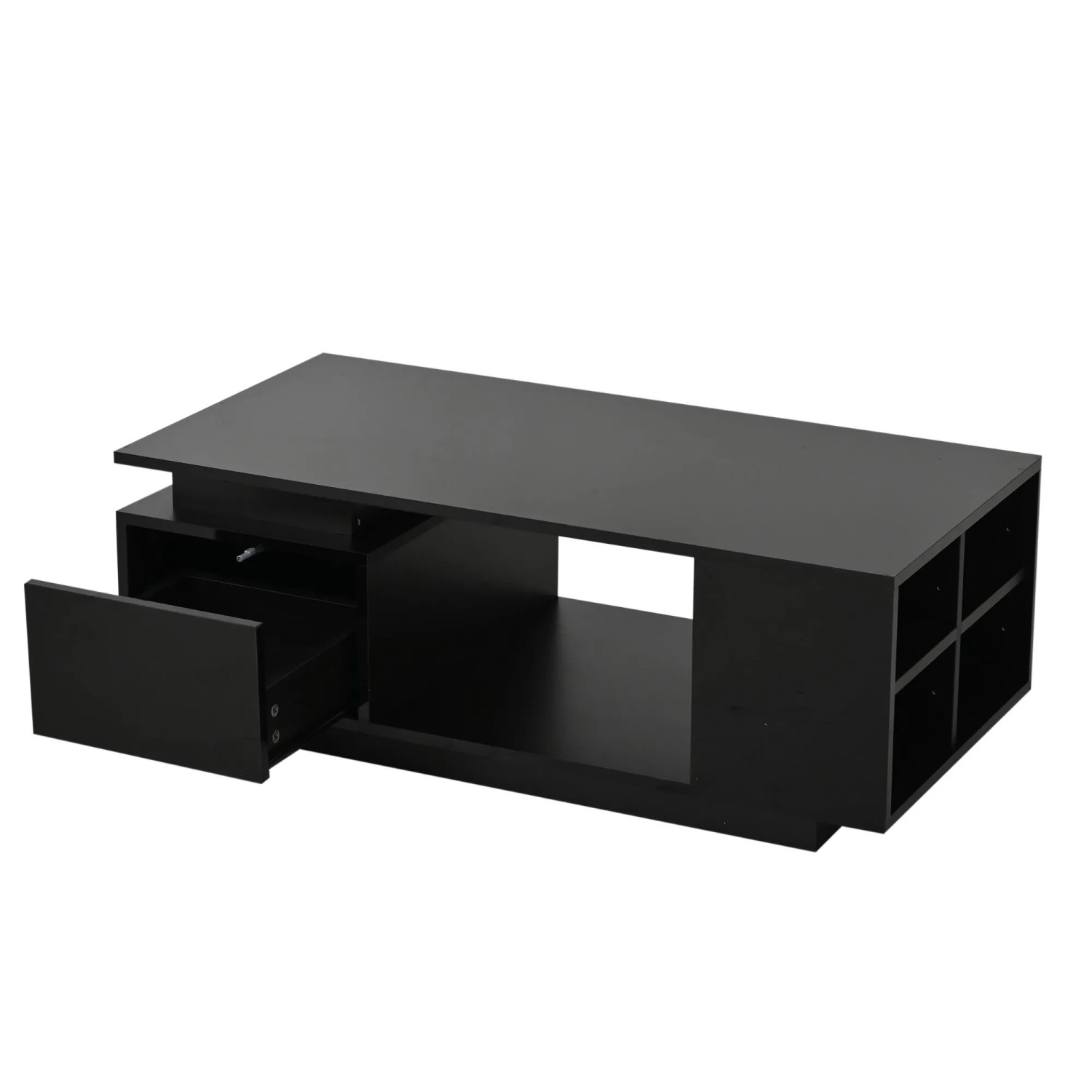 okwish Couchtisch mit LED Schublade Ablagefächer 100x50x36cm Hochglanz Schwarz