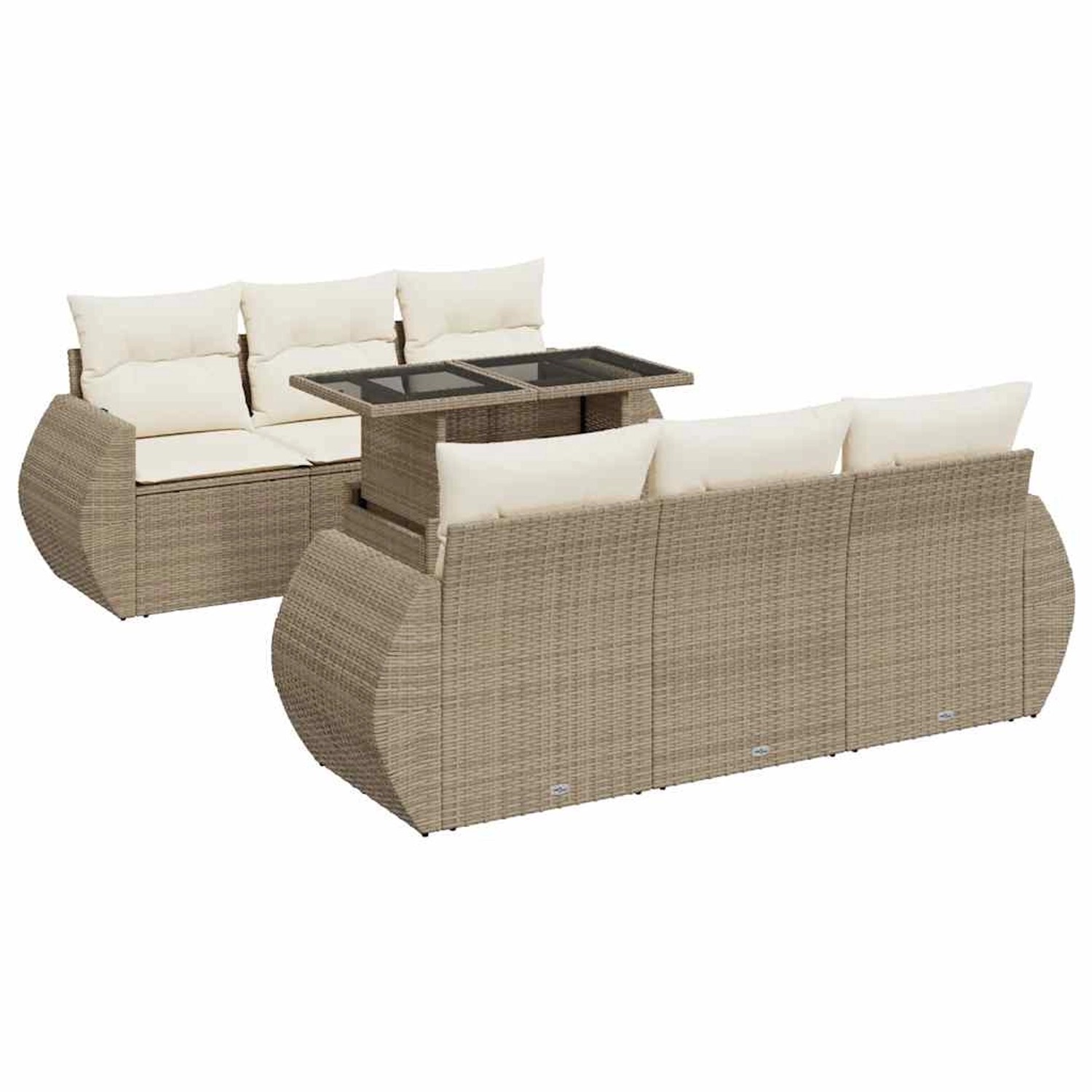 vidaXL 7-Tlg Garten-Sofagarnitur mit Kissen Beige Poly Rattan 3326579 günstig online kaufen
