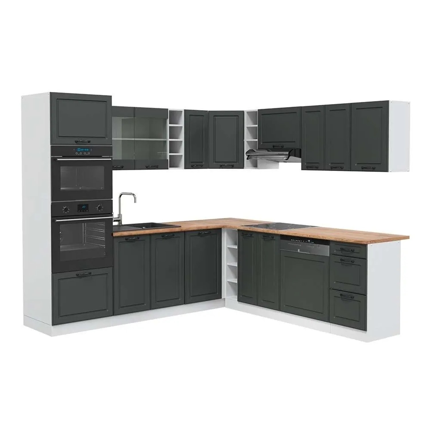Vicco Eckküche R-Line Anthrazit Landhaus/Weiß 247 x 82, AP Eiche