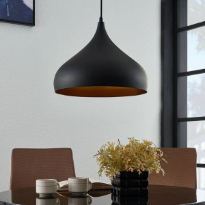 Schwarze Lindby Pendelleuchte Ritana aus Aluminium, 31 cm Durchmesser, für Wohnzimmer & Esszimmer.