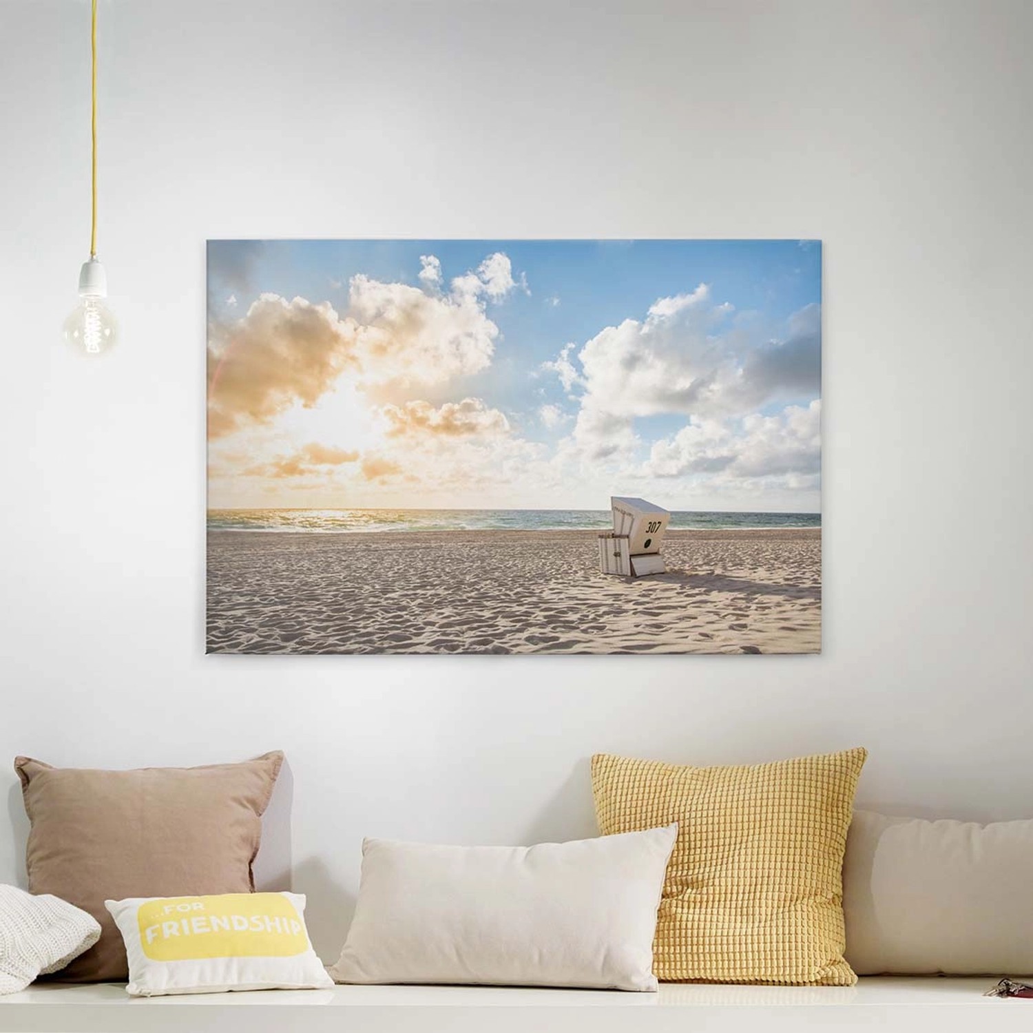 Bricoflor Leinwand Bild Mit Strandkorb Maritimes Wandbild In Hellblau Und C günstig online kaufen