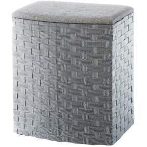 Kobolo Wäschekorb Wäschebehälter Halbrund Grau Nylon Gepolsterter Deckel