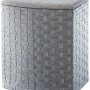 Kobolo Wäschekorb halbrund, grau, aus geflochtenem Nylon mit gepolstertem Deckel als Sitzfläche.