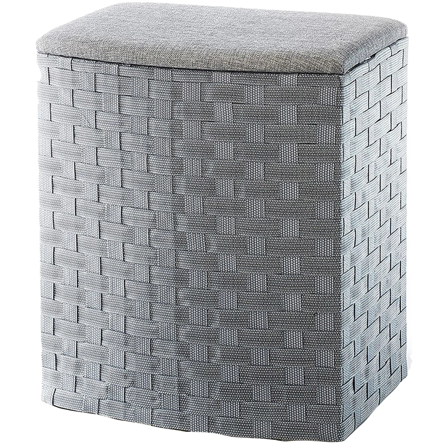 Kobolo Wäschekorb Wäschebehälter Halbrund Grau Nylon Gepolsterter Deckel günstig online kaufen