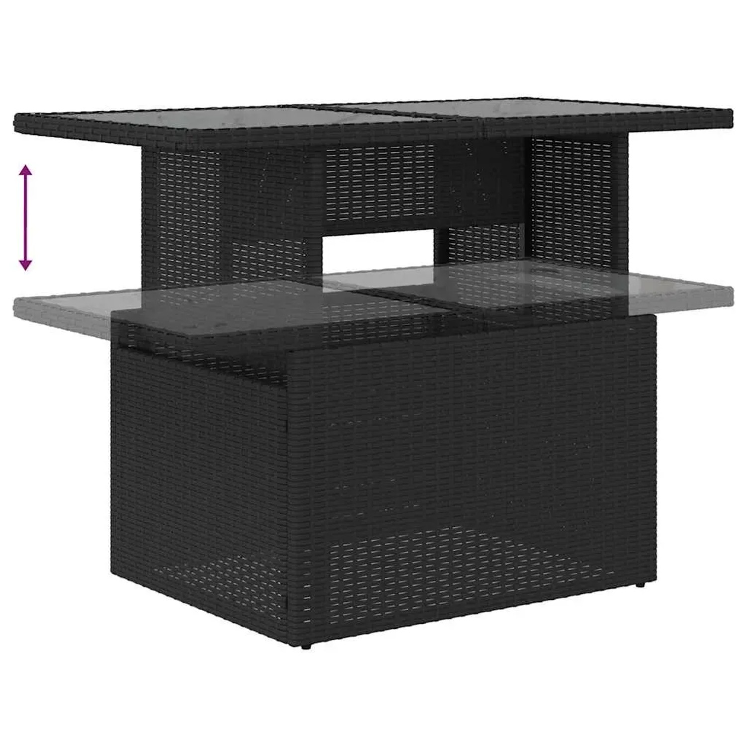 Verstellbarer Gartentisch aus schwarzem Poly Rattan, Teil der vidaXL 7-tlg. Garten-Sofagarnitur.