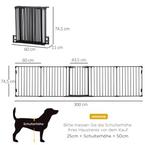 PawHut Absperrgitter, schwarz, mit Maßangaben zu Höhe, Breite und Tiefe. Ideal als Käfigzubehör.