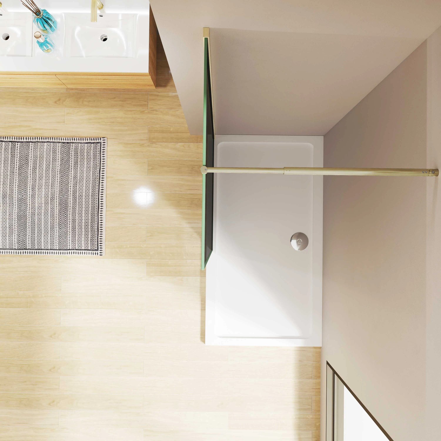 AICA Walk In Dusche mit Goldrahmen, 100x200cm, Rauchglas mit Nano-Beschichtung und Stabilisator.