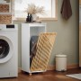 SoBuy Wäscheschrank BZR126-W mit Wäschesack und Bambus-Lamellentür im Badezimmer.