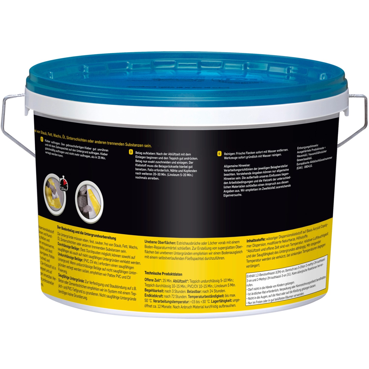 Eimer Pattex Teppich- und PVC-Kleber Universal, 6,5 kg, gebrauchsfertig für Innenräume.