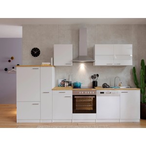 Respekta Küchenzeile KB310WWC 310 cm Weiß mit E-Geräten und Spüle.