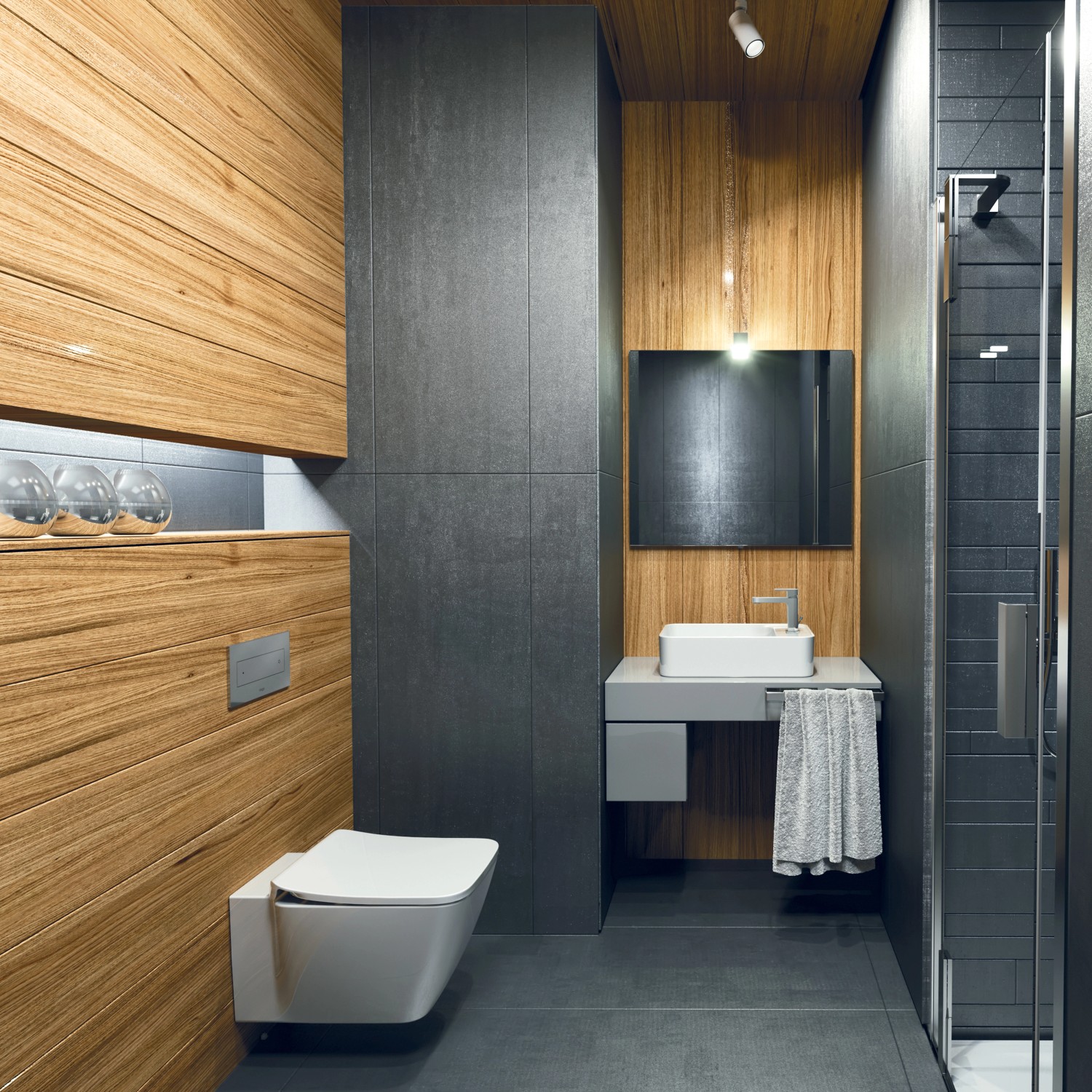 Modernes Bad mit Ideal Standard Wand-WC Strada II, spülrandlos in Weiß. Kubisches Design mit AquaBlade Technologie.