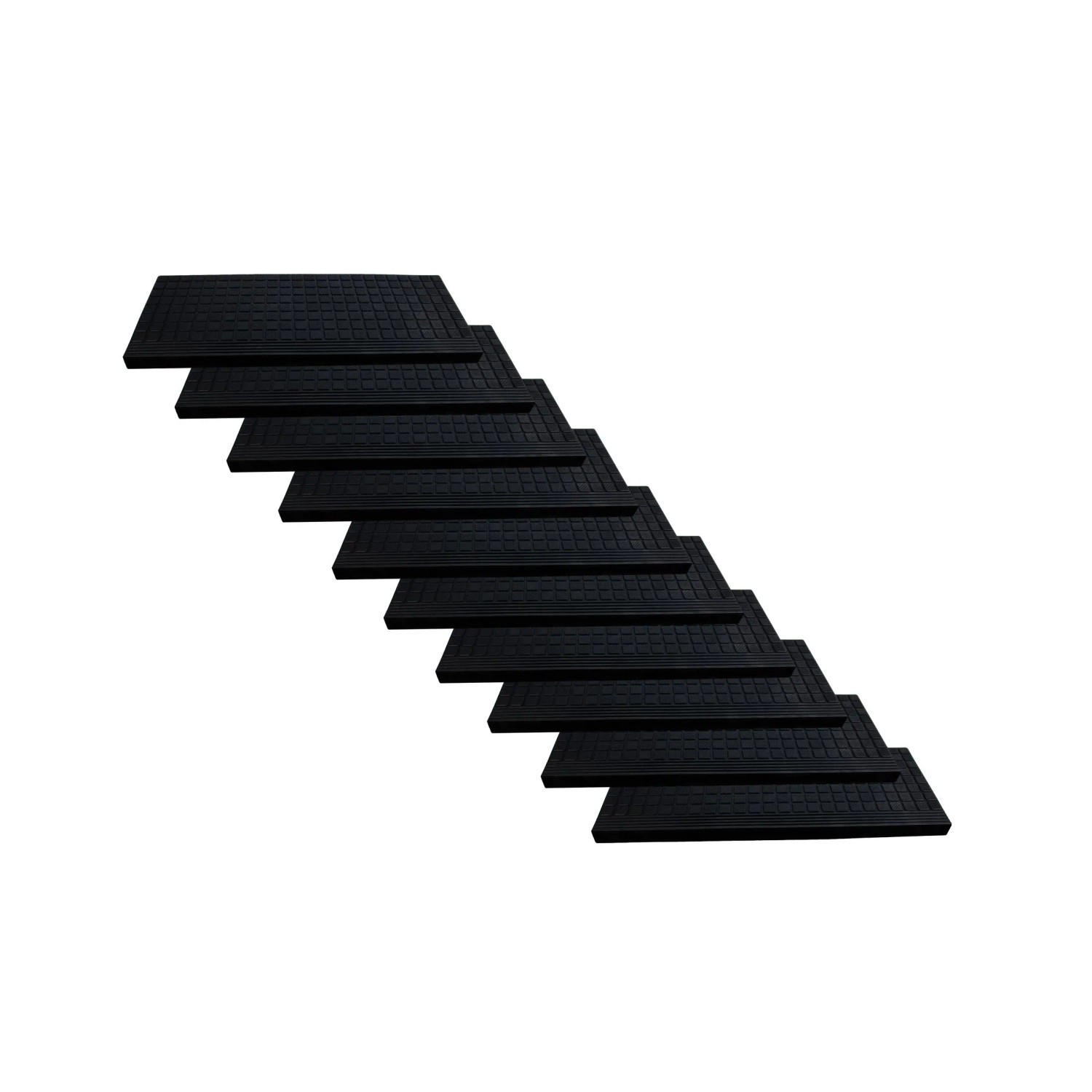 10 schwarze BigDean Gummi Stufenmatten 65x26cm mit Winkelkante, rutschfest für Innen- & Außentreppen.