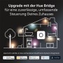 Philips Hue Bridge Illustration: Haus mit vernetzter Beleuchtung und Smart Home Integration.