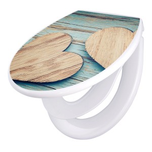 Banjado WC-Sitz mit Absenkautomatik und Kindersitz, Motiv Holzherzen. Universeller Klodeckel aus Polypropylen.