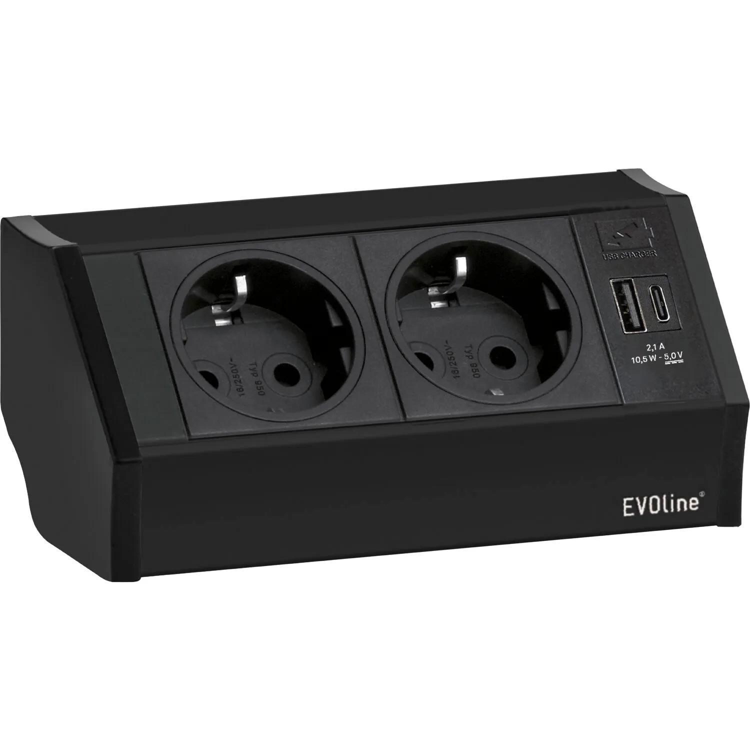 Evoline V-Dock Steckdosenelement V-Dock 2-Fach Schuko mit Usb-A & Usb-C Schwarz