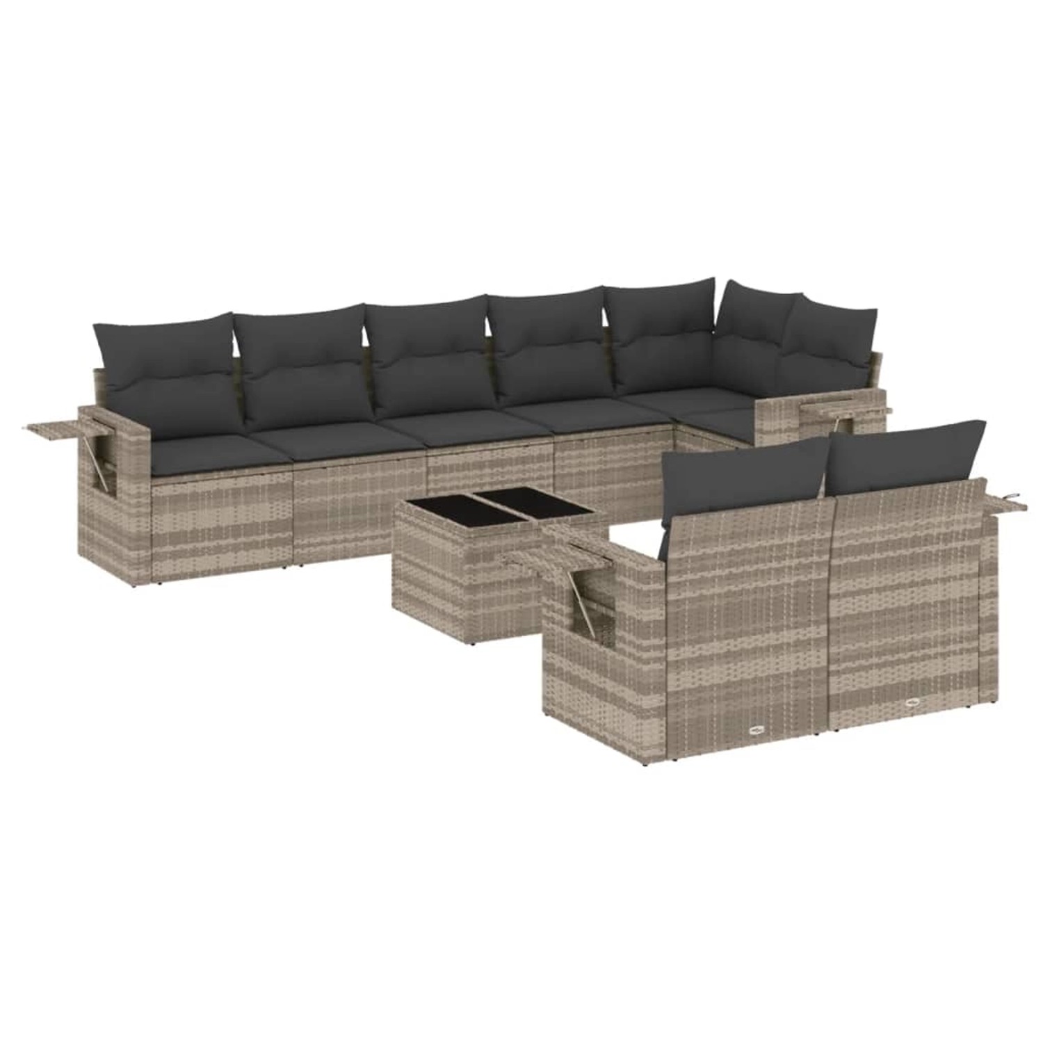 vidaXL 9-Tlg Garten-Sofagarnitur mit Kissen Hellgrau Poly Rattan 3252769 günstig online kaufen
