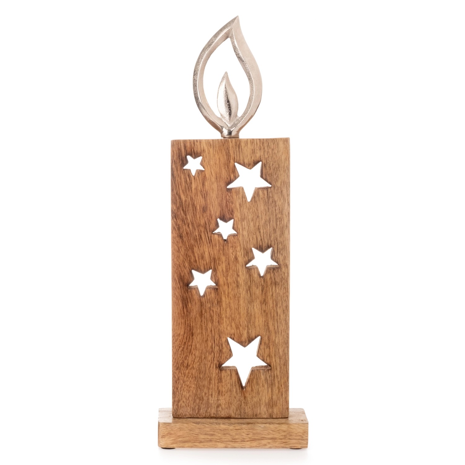 Stand-Kerze mit Metallflammen 13 cm x 36 cm Holz günstig online kaufen