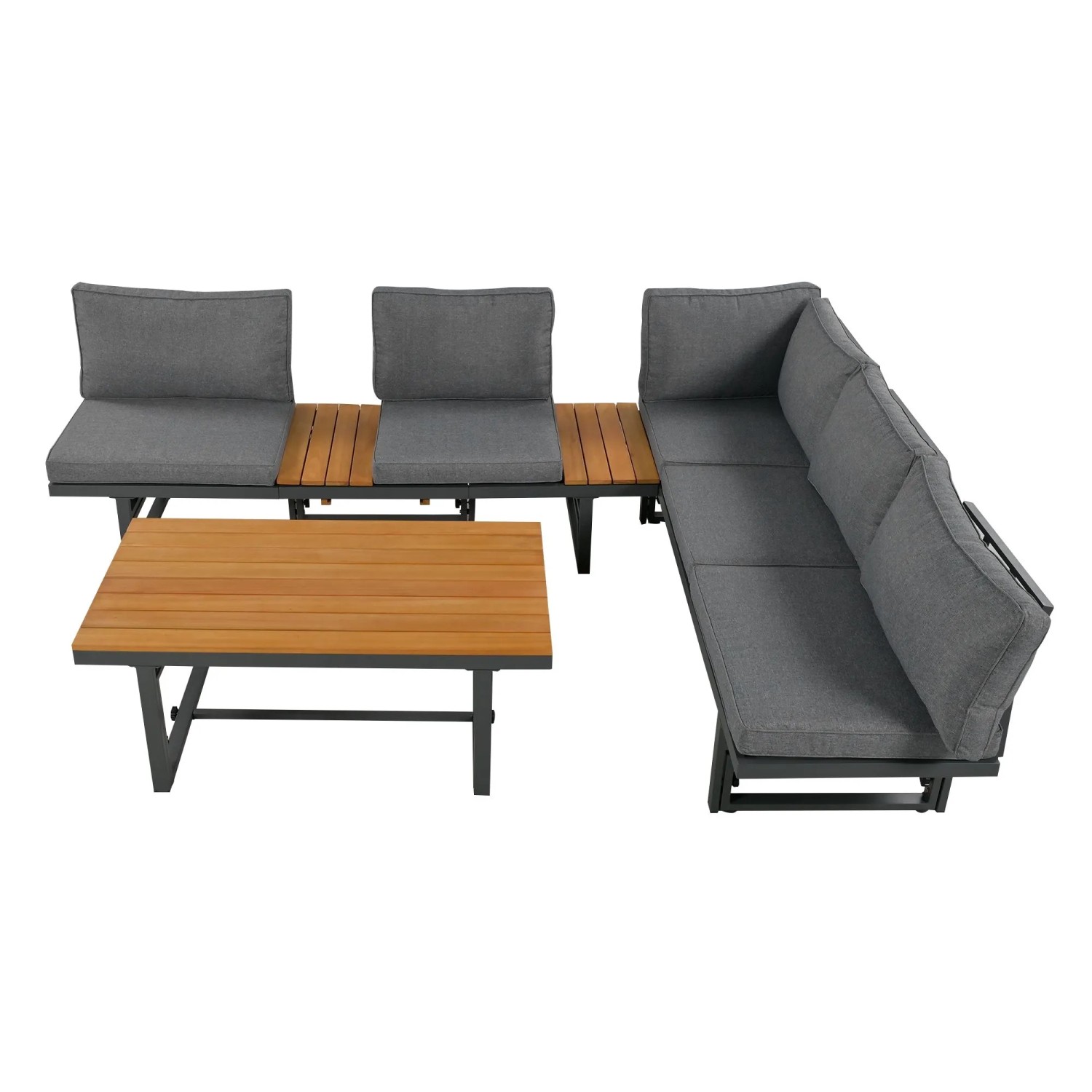 Okwish Gartenmöbel-Set Verstellbarer Rückenlehne Und Verstellbarem Tisch Grau