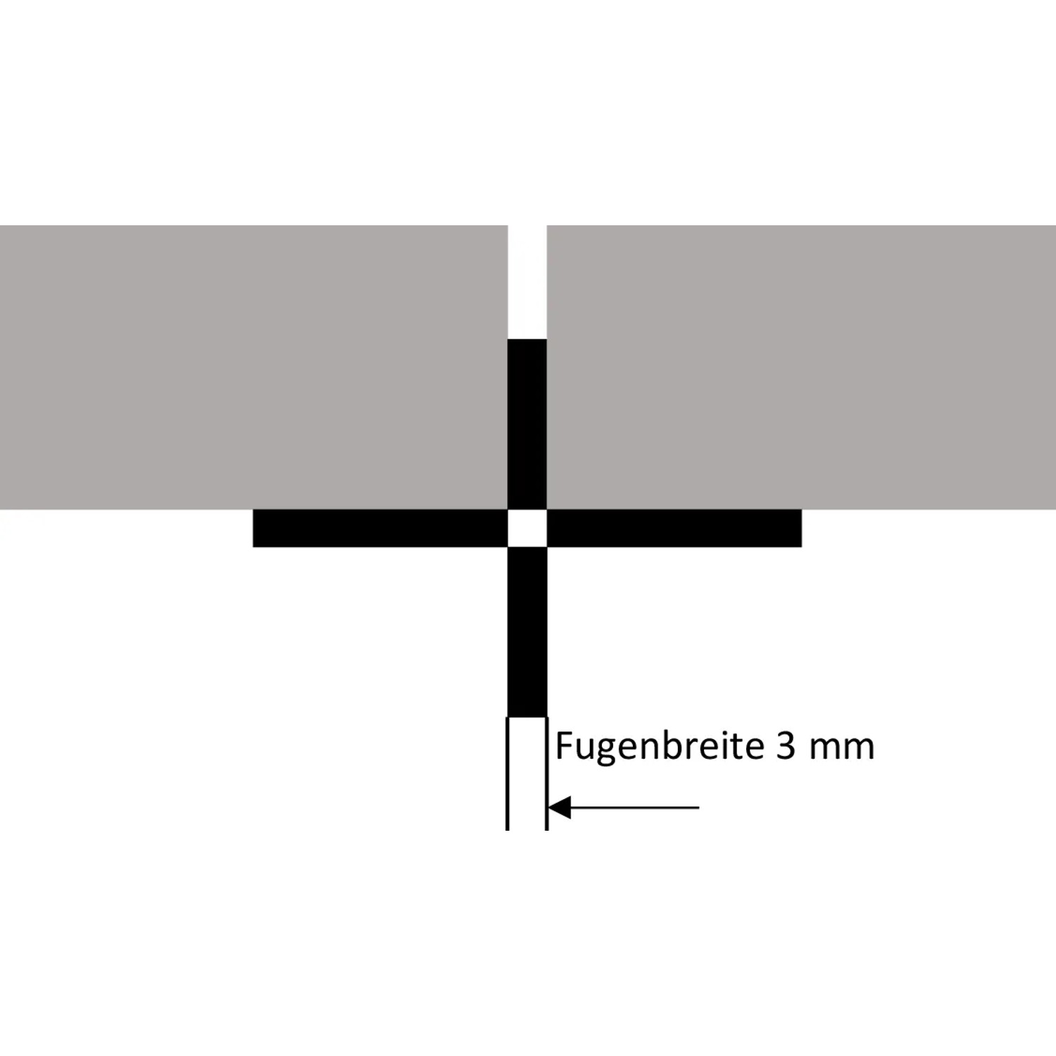 GS Terrassen Fugenkreuz 3 mm grau (RAL 7030), Detailaufnahme der Anwendung zwischen Terrassenplatten.