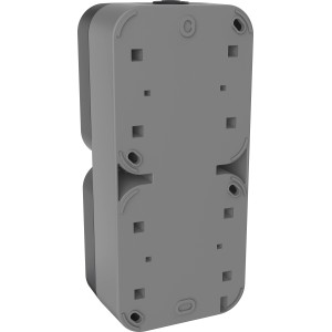 Rückansicht der grauen 2-fach Steckdose Aqua Pro für Feuchträume, Aufputzmontage.