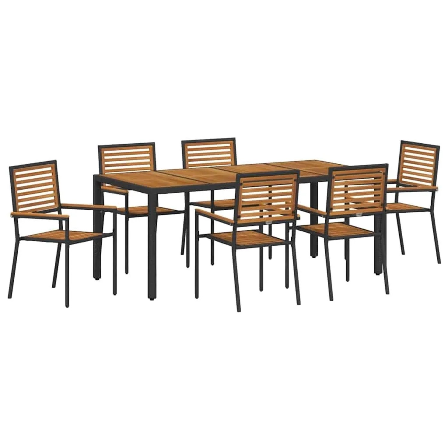 vidaXL Garten Essgruppe 7-Tlg Schwarz und Holz Poly-Rattan 3365442 günstig online kaufen