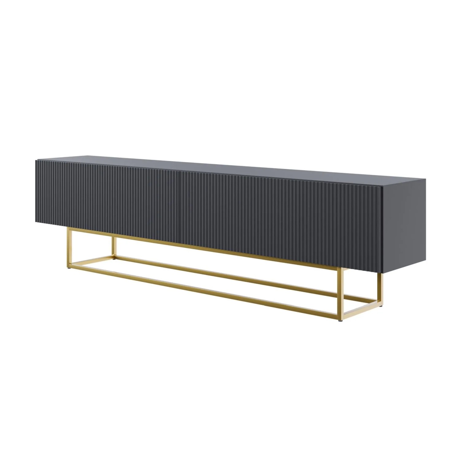 Selsey TV-Lowboard Veldio mit Lamellenfront 175 cm Schwarz mit Goldenem Gestell