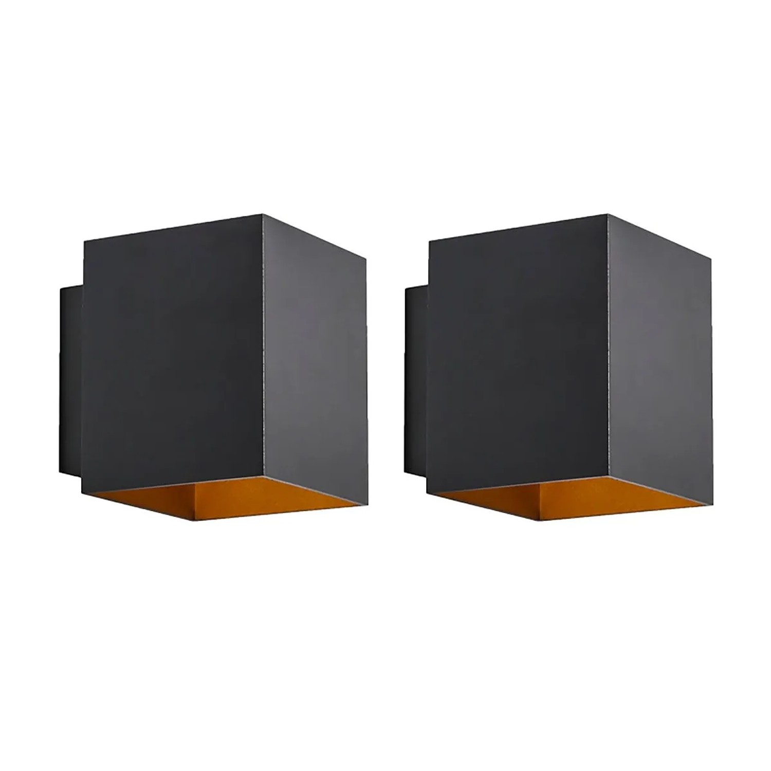 QAZQA 2er Set Design Wandleuchten Schwarz und Gold Quadratisch Sola