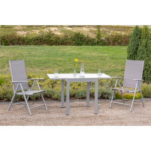 Merxx Amalfi 3-tlg. Gartenmöbel-Set mit 2 Klappsesseln und ausziehbarem Tisch (65/130x65 cm).