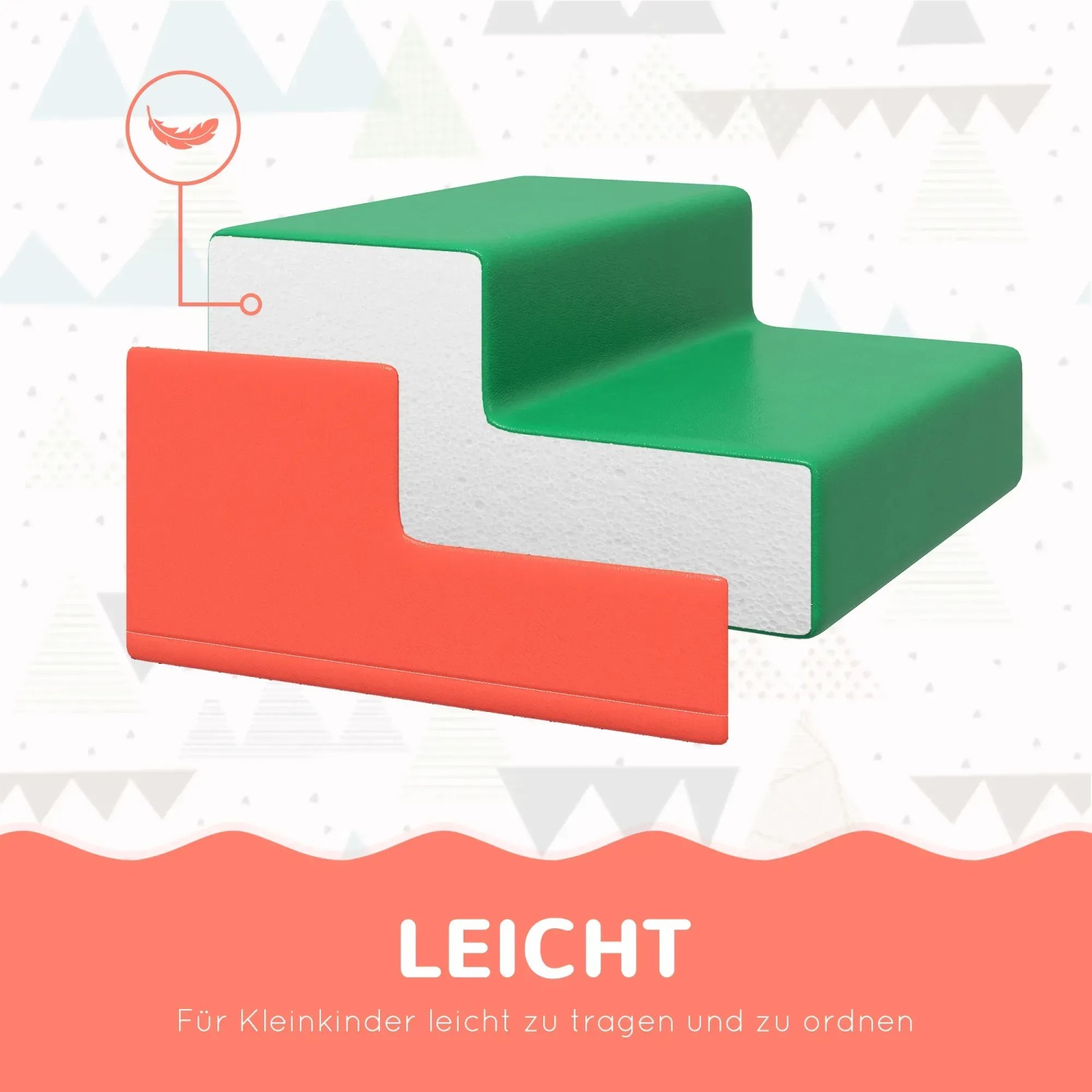 HOMCOM Baustein-Set: Treppe aus Schaumstoff mit Kunstleder in Rot und Grün.