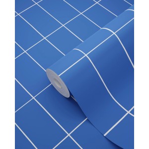 ESTAhome Vliestapete mit kleinem Fliesenmuster in Königsblau und Weiß, 50x900 cm.