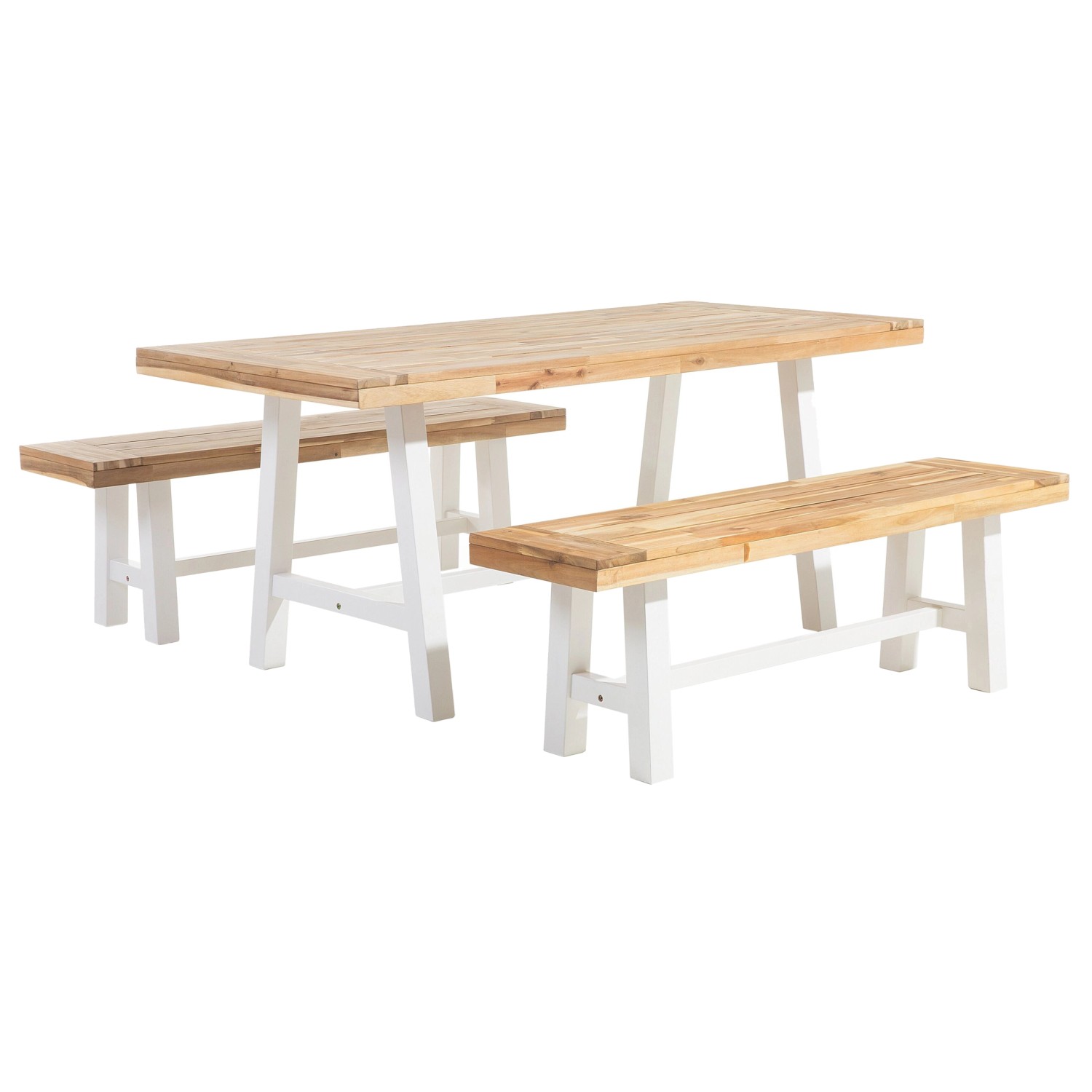 Beliani Gartentisch Set SCANIA Heller Holzfarbton Weiss 80x170x74 günstig online kaufen